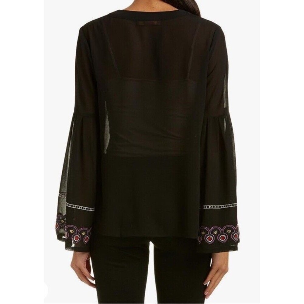 Catherine Malandrino Womens top XXL Sheer Embroider Bell Sleeve Whimsigoth Fairy - Picture 2 of 16